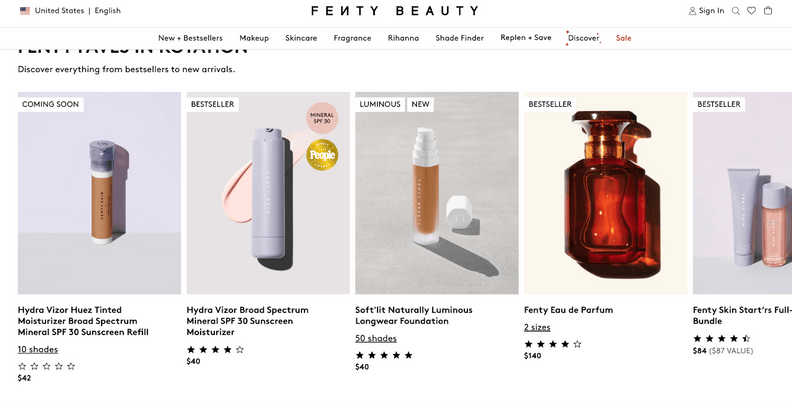 Top 10 Shopify stores, Fenty Beauty