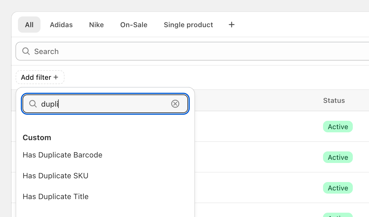 Searching for duplicate products in Shopify
