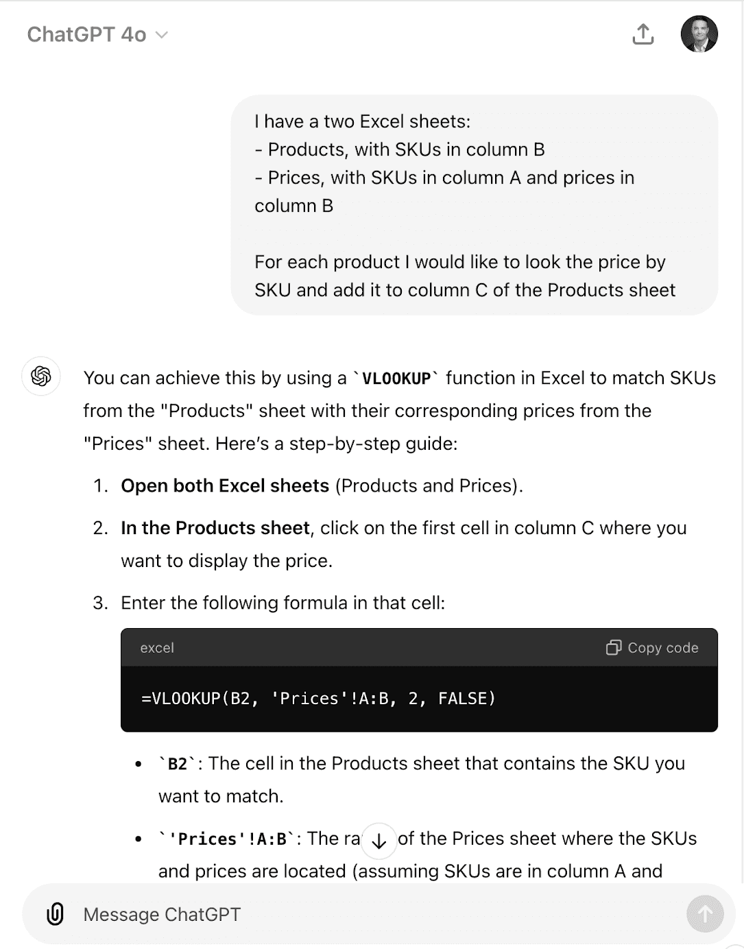 Use ChatGPT to find Excel formula